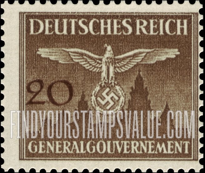 FindYourStampsValue: OCCUPATION OFFICIAL - Nazi Emblem and Cracow Castle