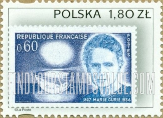 FindYourStampsValue: Foreign Stamps Depicting Polish Subjects: France (Marie Curie)