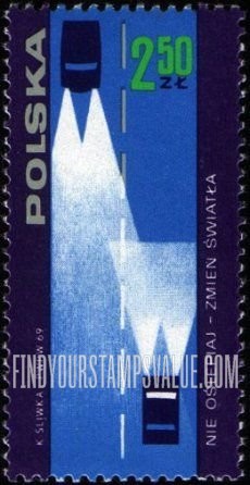 FindYourStampsValue: Traffic safety: “Lower your Lights” (automobile on road)