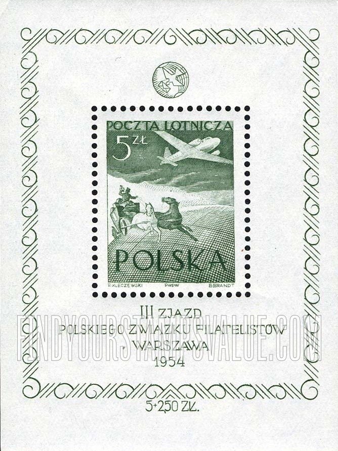 FindYourStampsValue: AIR POST - 3rd congress of the Polish Philatelique Association, Warsaw,1954