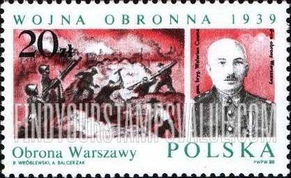 FindYourStampsValue: World War II Battles Type of 1984 - Battle scenes and commanders: Warsaw, Brigade-General Walerian Czuma