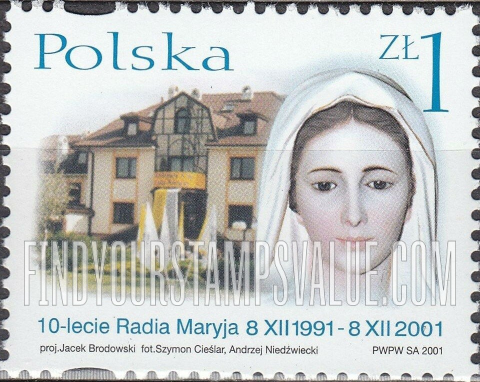 FindYourStampsValue: Radio Maryja, 10th Anniversary: Head of Virgin Mary statue, building