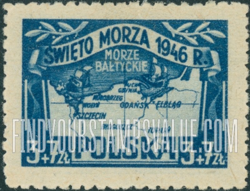 FindYourStampsValue: SEMI-POSTAL - Map of Polish Coast and Baltic Sea