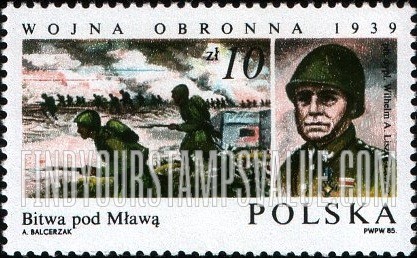 FindYourStampsValue: World War II Battles Type of 1984: Attack on Mlawa, Col. Wilhelm Andrzej Liszka-Lawicz