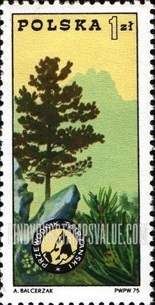 FindYourStampsValue: Pine, badge and Tatra Mountains, vertical