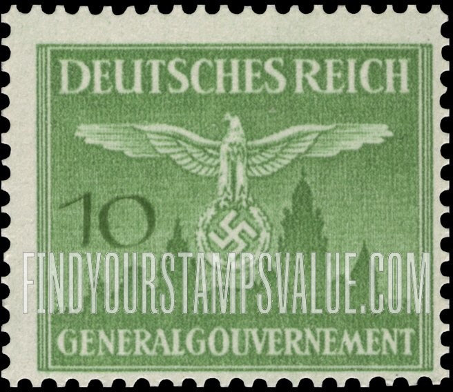 FindYourStampsValue: OCCUPATION OFFICIAL - Nazi Emblem and Cracow Castle