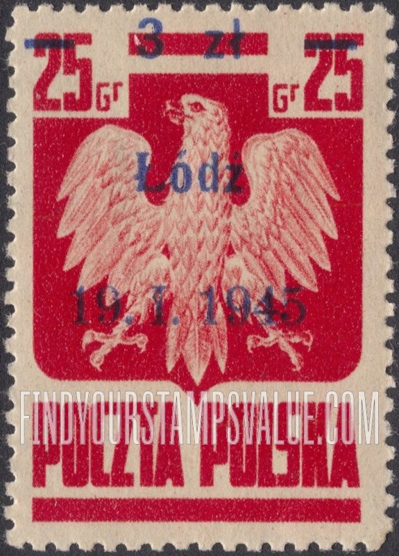 FindYourStampsValue: Polish Eagle: Surcharged in Blue