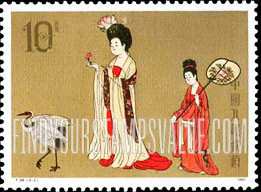 FindYourStampsValue: Painting by Zhou Fang (Tang Dynasty): Beauties Wearing Flowers - 周昉绘画·唐·簪花仕女图