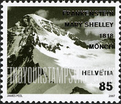 FindYourStampsValue: Federal Administration, Swiss Settings in British Literature: Mönch, from Frankenstein, by Mary Shelley