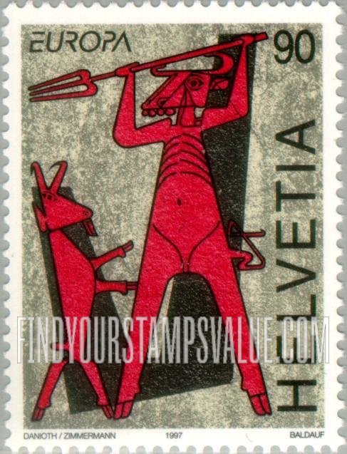 FindYourStampsValue: Federal Administration, Stories and Legends, Europa: Devil and Billy Goat from legend of the “Devil’s Bridge”