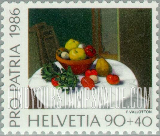 FindYourStampsValue: Semi-Postal, Paintings in National Museums, Swiss art: Still Life, 1914, by Felix Valloton (1865-1925)
