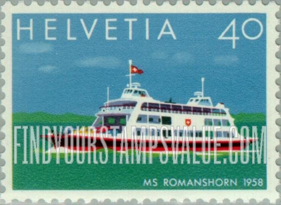 FindYourStampsValue: Federal Administration, Steamers on Swiss Lakes: MS Romanshorn, 1958
