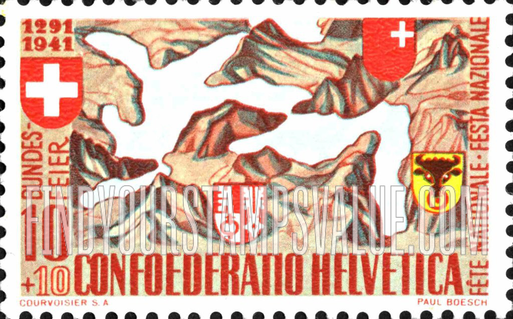 FindYourStampsValue: Semi-Postal: Lake Lucerne, Arms of Cantons