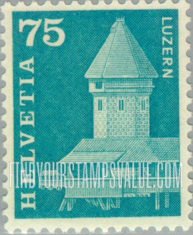 FindYourStampsValue: Federal Administration: Bridge and water tower, Lucerne