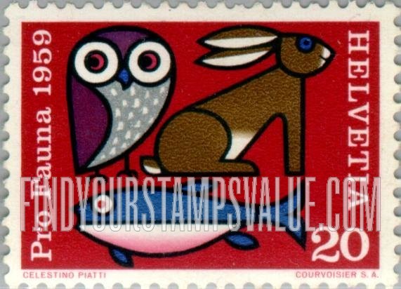 FindYourStampsValue: Federal Administration: Owl, rabbit and fish