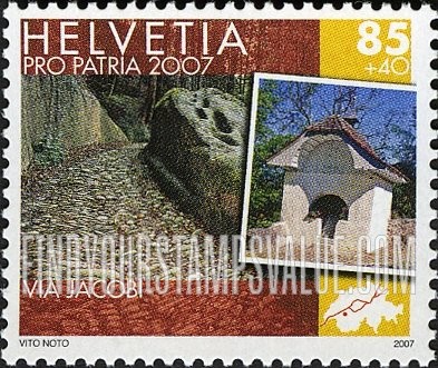 FindYourStampsValue: Semi-Postal, Historic Roads: Via Jura, Chateau de Vorbourg