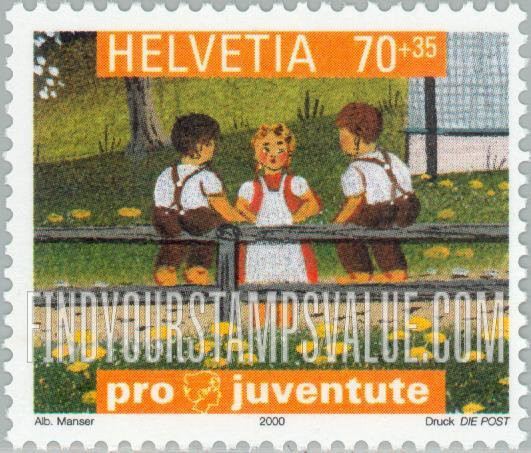 FindYourStampsValue: Semi-Postal, Illustrations from Little Albert, by Albert Manser: Children at fence