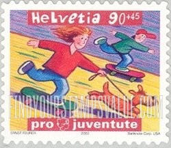 FindYourStampsValue: Semi-Postal, Rights of the Child, Children: Skateboarding with dog