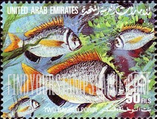FindYourStampsValue: Fish: Two banded porgy - سمك: بنت النوخذة
