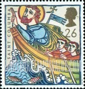 FindYourStampsValue: Great Britain (United Kingdom): St. Augustine of Canterbury & St. Columba of Iona - St. Columba's Journey across Irish Sea to Iona