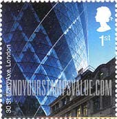 FindYourStampsValue: Great Britain (United Kingdom): Modern Architecture - 30 St. Mary Axe, London, designed by Sir Norman Foster
