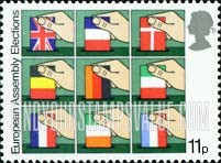 FindYourStampsValue: Great Britain (United Kingdom): European Parliament, First Direct Elections - Flags of Member Nations as Ballots