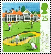 FindYourStampsValue: Great Britain (United Kingdom): Honorable Company of Edinburgh Golfers, 250th Anniversary, Golf Courses - Muirfield, 18th Hole