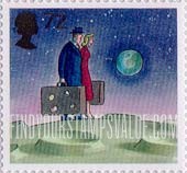 FindYourStampsValue: Great Britain (United Kingdom): World of Invention - Man and Woman Travelers on crated Planet, Self-Adhesive Stamp