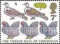 FindYourStampsValue: Great Britain (United Kingdom): The Twelve Days of Christmas - Two Turtle Doves, Three French Hens