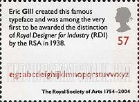 FindYourStampsValue: Great Britain (United Kingdom): Royal Society of Arts, 250th Anniversary - Typeface designed by Eric Gill