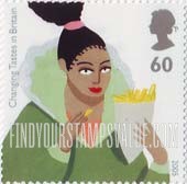 FindYourStampsValue: Great Britain (United Kingdom): Changing Tastes in Britain - Woman with Bag of French Fries