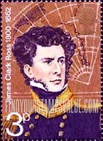 FindYourStampsValue: Great Britain (United Kingdom): British Polar Explorers - James Clark Ross and Map of South Polar Sea