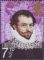 FindYourStampsValue: Great Britain (United Kingdom): British Explorers - Sir Walter Raleigh and World Map