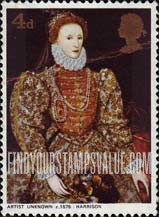 FindYourStampsValue: Great Britain (United Kingdom): British Paintings - Elizabeth I, c.1575, Artist Unknown