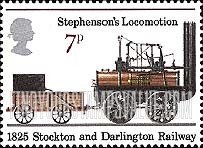 FindYourStampsValue: Great Britain (United Kingdom): Sesquicentennial of Public Railroads in Great Britain - Stephenson's Locomotion, 1825