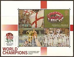 FindYourStampsValue: Great Britain (United Kingdom): England, Winners of 2003 Rugby World Cup Championships, Souvenir Sheet of 4 Stamps