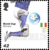 FindYourStampsValue: Great Britain (United Kingdom): 2006 World Cup Soccer Championships, Germany - Globe, Soccer Player and Flag from Italy