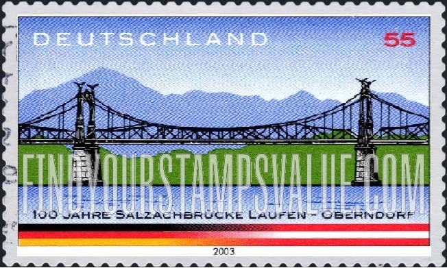 FindYourStampsValue: Salzach River Bridge, Laufen, Germany - Oberndorf, Austria, Centennial