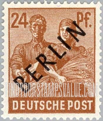 FindYourStampsValue: BERLIN - Reaping Wheat: Overprinted Diagonally in Black