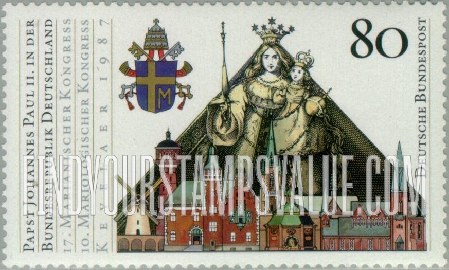 FindYourStampsValue: Papal Arms, Madonna and Child, Buildings in Kevelaer