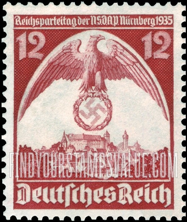 FindYourStampsValue: 1935 Nazi Congress at Nuremberg - Eagle and Swastika over Nuremberg