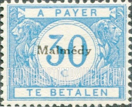FindYourStampsValue: OCCUPATION POSTAGE DUE - Belgian Postage Due Stamps of 1919-20, Overprinted
