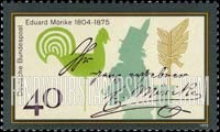 FindYourStampsValue: Death Centenary of Eduard Mörike, Pastor and Poet - Eduard Mörike, Weather Vane, Quill and Signature
