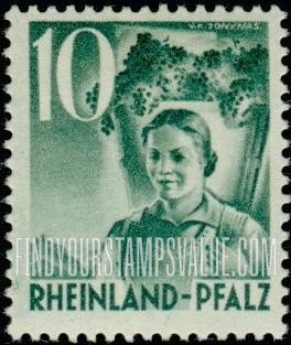 FindYourStampsValue: RHINE PALATINATE - Girl Carrying Grapes