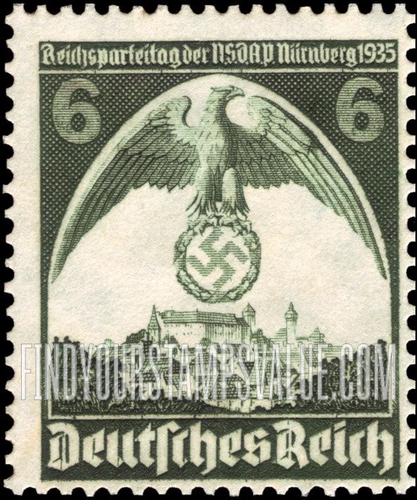 FindYourStampsValue: 1935 Nazi Congress at Nuremberg - Eagle and Swastika over Nuremberg