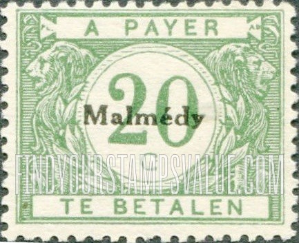 FindYourStampsValue: OCCUPATION POSTAGE DUE - Belgian Postage Due Stamps of 1919-20, Overprinted