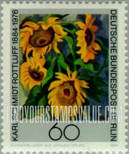 FindYourStampsValue: BERLIN - Sunflowers, by Karl Schmidt-Rottluff (1884-1976)