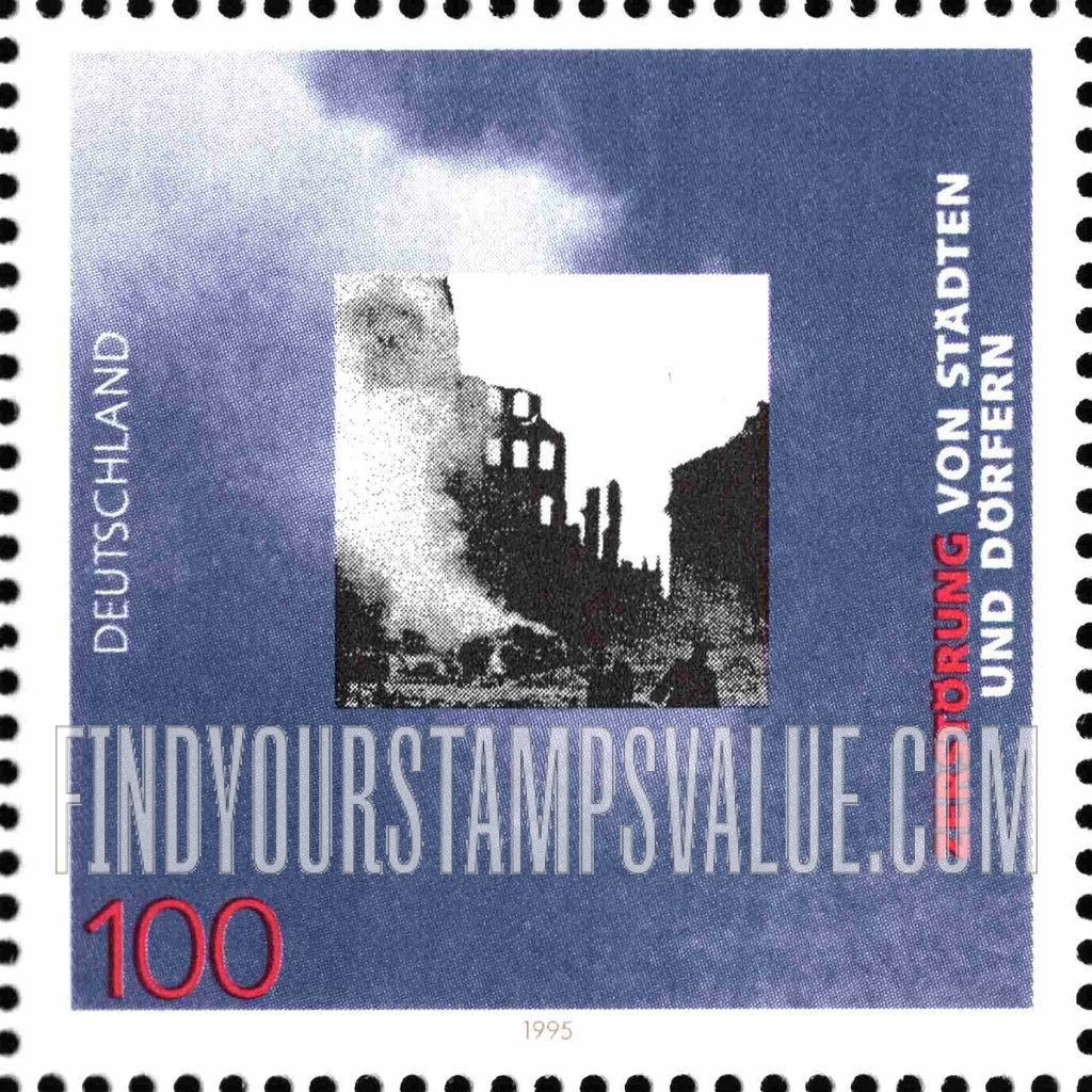 FindYourStampsValue: End of World War II, 50th Anniversary: Destruction of buildings