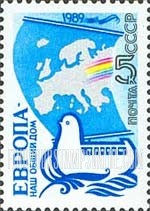 FindYourStampsValue: Russia: USSR, Europe, Our Common Home - Map of Europe, Stylized Bird