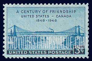 FindYourStampsValue: UNITED STATES-CANADA FRIENDSHIP - Niagara Railway Suspension Bridge
